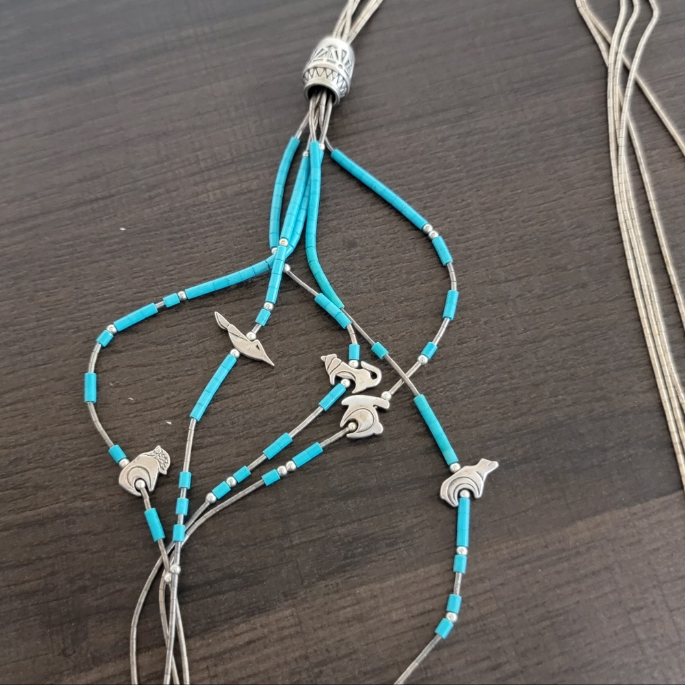 Vintage Navajo Zuni Heishi Turquoise Liquid Sterling Silver Necklace - Picture 3 of 10